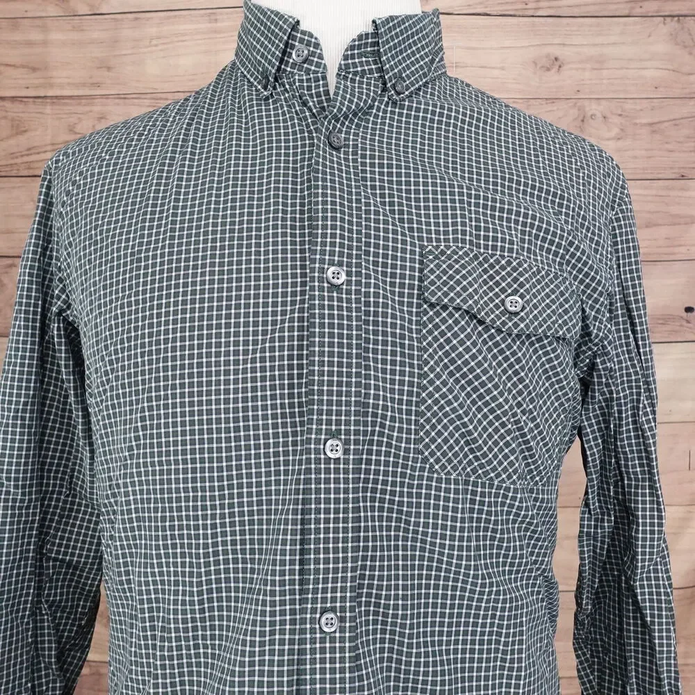 BANANA REPUBLIC LONG SLEEVE GREEN CHECK PLAID POCKET‎ BUTTON UP SHIRT L 16-16.5